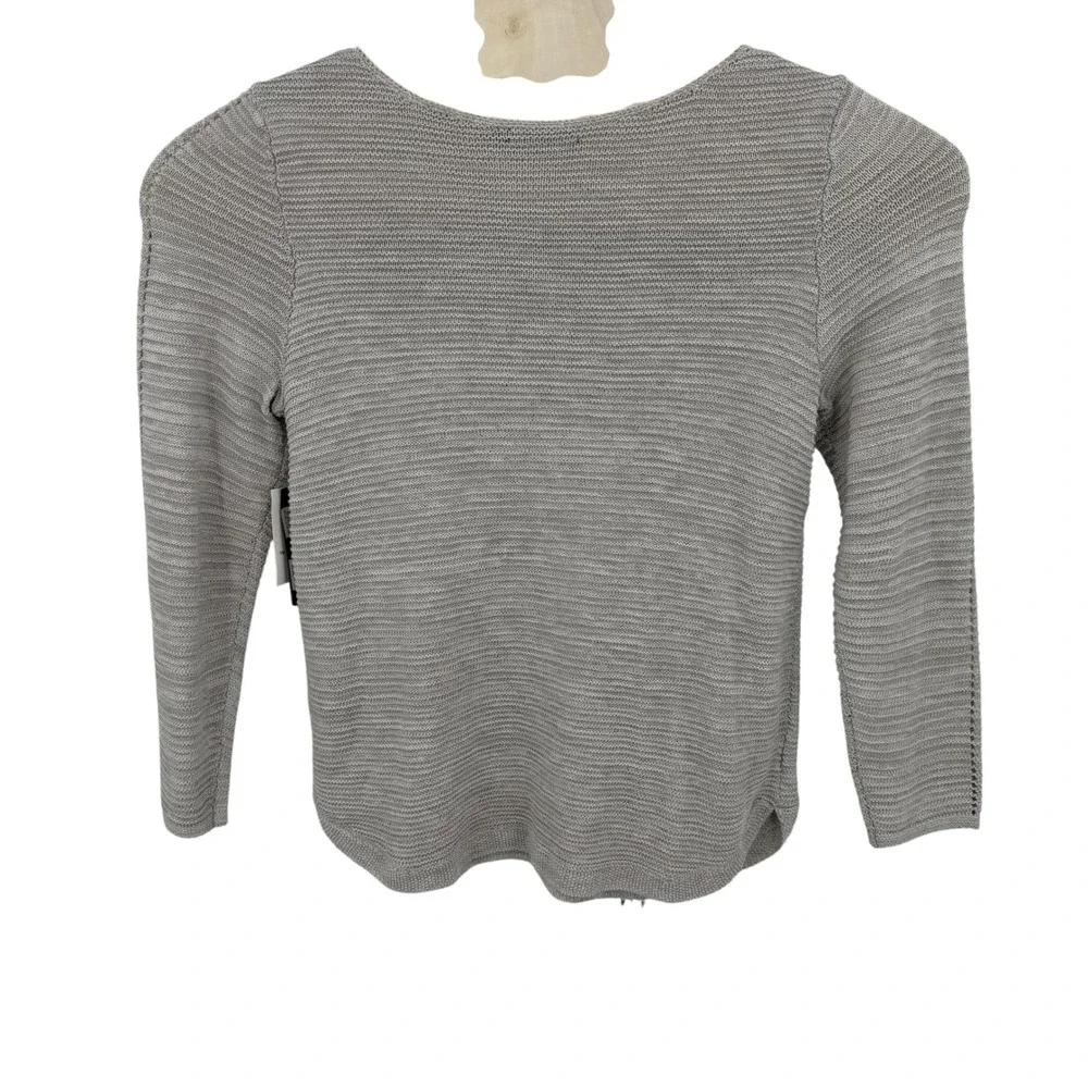 NWT NIC+ZOE Sweater Women L Gray Cotton Linen Lace Up Open Knit Pullover